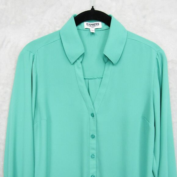 Express Portofino Shirt Green Bell Tie Long Sleeve Blouse Top Button Up Sz Small - Picture 4 of 10